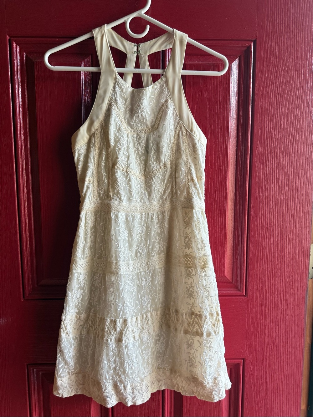 American Eagle Outfitters Cream Lace Halter Mini Dress-Size 4 - Picture 1 of 10